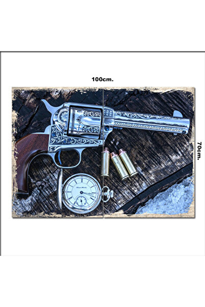 Bedeko Ahşap Tablo Revolver Silah 70*100cm