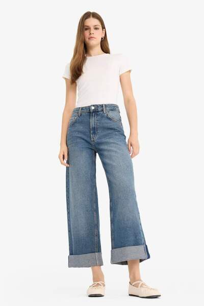 DeFacto New Season Baggy Fit High Waist Folded Leg Jean Trousers