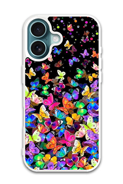 Theodor غطاء حماية لهاتف أبل آيفون 16 بلس بنقشة فراشات صغيرة (مصد أبيض)