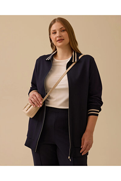 Gala-Xi Plus Size Stripe Detailed Zippered Jacket