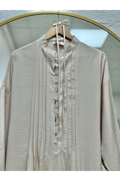 BENAHOLL Φόρεμα με πλισέ με κουμπιά Maruna Poplin-NA2404 Stone