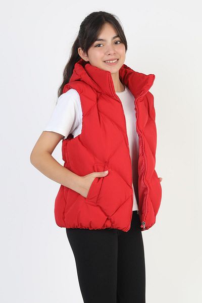 ASYAKİDS CLUB Girl's Hooded Pocket Lined Waterproof Seasonal Puffer Vest