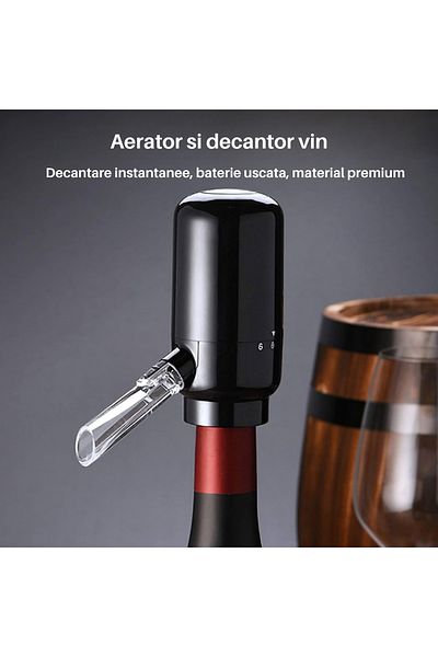 SpectrumPoint Decanter with electric wine aerator, Tube suitable for all types of bottles, Portable, Black