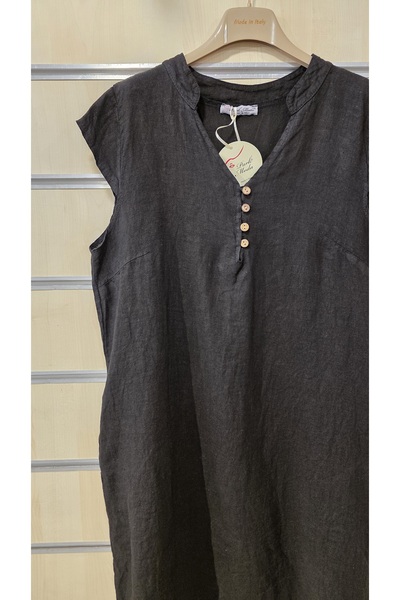 Park Moda Short Linen Dress Short Sleeve Button Detail