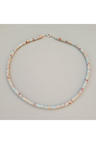 Abundo Imperial jasper stone necklace with 925 silver accessories, 42 cm