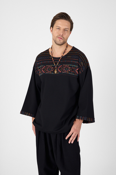 BABBOSS Ethnic Deesen Detailed Wide Collar Off Shoulder Bohemian Sweat