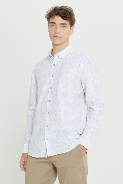 ALTINYILDIZ CLASSICS Men's White-Khaki Slim Fit Slim Fit Classic Collar Cotton Dobby Shirt