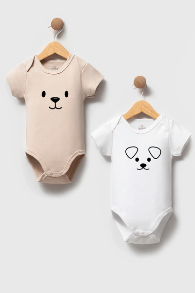 Naive Baby 100% Cotton Baby Bodysuit - Pack of 2 Dog and Bear Printed - Baby Bodysuit Badi - Written Bodysuit