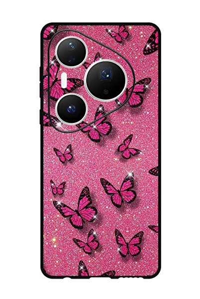 Theodor جراب متوافق مع هاتف هواوي بيورا 80 برو بلس مقاس 6.8 بوصة، غطاء حماية مقاوم للصدمات، فراشات وردية