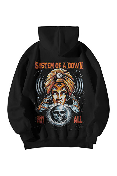 Harajuku Style سترة نسائية سوداء كبيرة الحجم بجيب الكنغر System of a Down Sen...