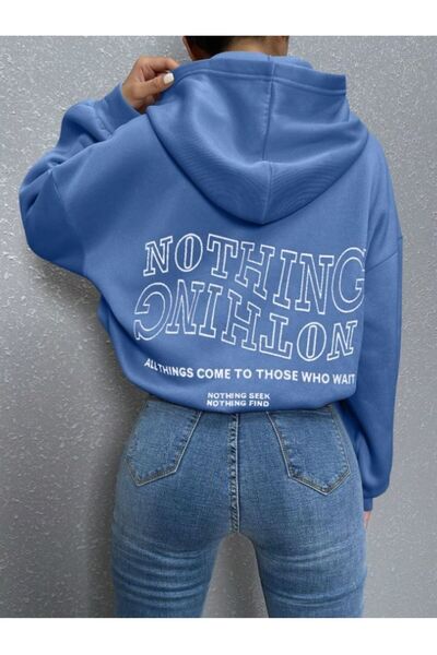 Harajuku Style Women's Blue Reverse Plain Nothing Printed Oversize