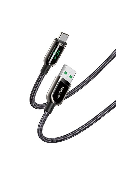 Yesido Charging and Data Transfer Cable USB to Type-C, Nylon, 66W, 5A, Digital Display, Length 1.2m, C601,