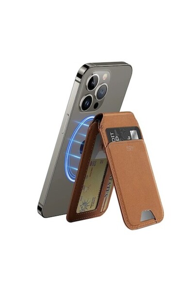 OEM Desk Stand Wallet Type in Ecological Leather, MagSafe HaloLock Holder, Z158, Tan Suede