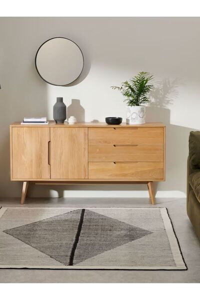 WoodenDecoration01 Luno Modern İskandinav Tarzı Konsol Dolap 3 Çekmece 2 Kapaklı