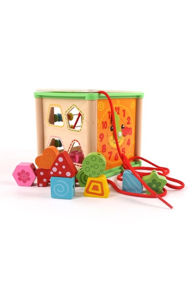 SDX Market Cub educațional Montessori cu forme geometrice și sfoară