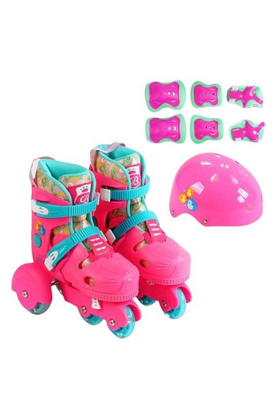 OEM Children's roller skates with LED lights and complete protection set, Pink, adjustable sizes 30-33