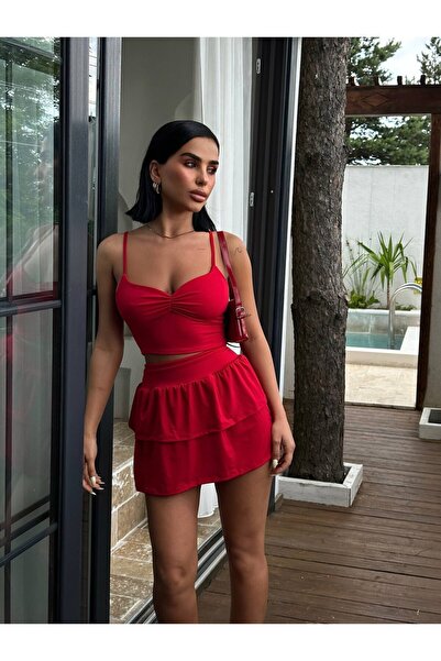 Miss Eteği Kat Kat Askılı Sandy Kumaş İkili Takım