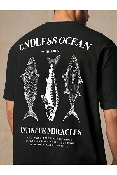 Vordevia Tricou din bumbac imprimat cu design Endless Ocean