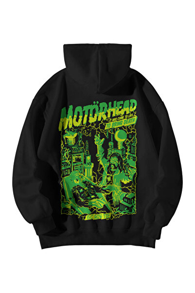 Harajuku Style Black Women Men Oversize Hooded Kangaroo Pocket Motörhead Tesl...