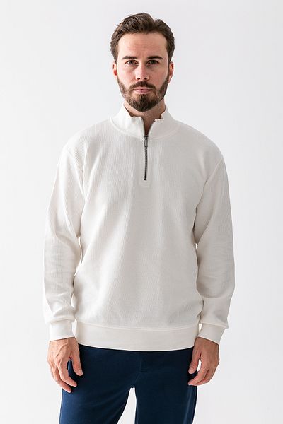 JB John Borners Men's Stand Collar Half Zip Basic Sweatshirt White - 5716