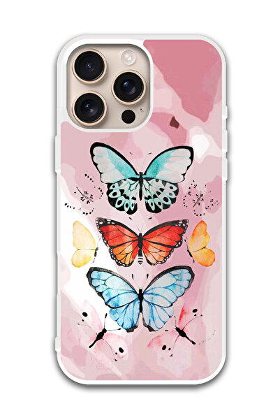 Theodor غطاء حماية لهاتف أبل آيفون 16 برو ماكس (فراشات) (2) (مصد أبيض)