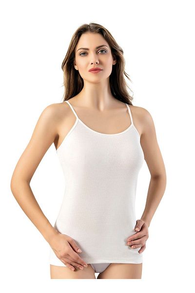 Sereia Women's Thin Ribbed Rope Strap-Report Comfortable Plain Style Undershirt Ecru 6-Piece - Ecru - Sreiakoy-6S42M0-Ek