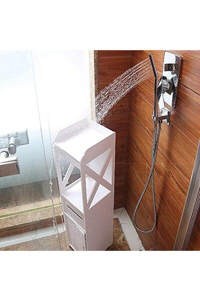 genric خزانة حمام حديثة طويلة باللون الأبيض من FFD مع درج لتخزين ورق التواليت - تصميم زاوية أنيق