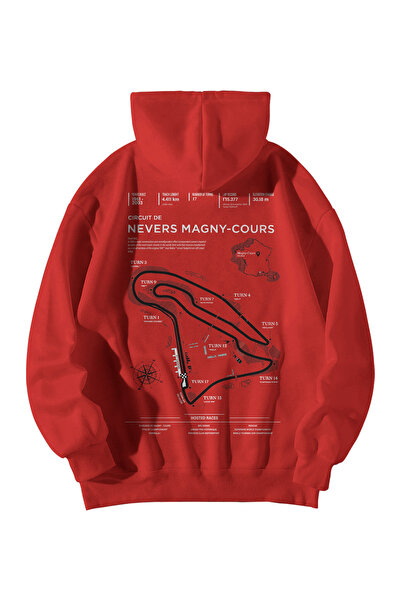 Harajuku Style Women Men Red Formula 1 Nevers Magny-Cours Printed Oversize Ho...