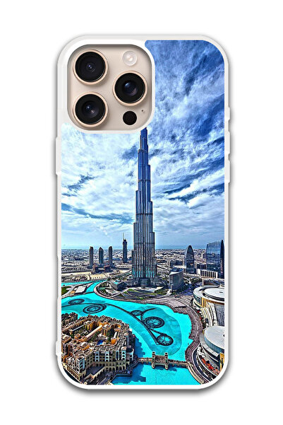 Theodor غطاء حماية لهاتف أبل آيفون 16 برو ماكس برج خليفة في النهار (مصد أبيض)