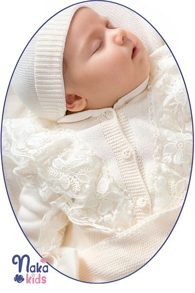 Naka Concept 100% Cotton Baby Girl 5-Piece Hospital Discharge Set – Blanket Cream with Lace and Ruffle Detail