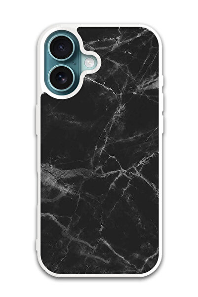 Theodor غطاء حماية لجهاز أبل آيفون 16 - رخامي أسود (مصد أبيض)