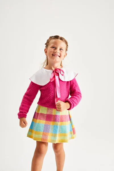 noliva bebek ve çocuk “Girl's Special Day Vintage Plaid Skirt and Bow Sweater Set”