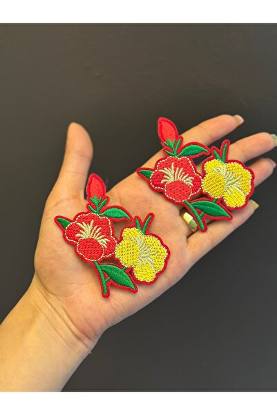 Gönülden Tasarım APLIKAȚIE DE CUSUT CU 2 PIESE DE FLORE ADESIVE 8X5 CM