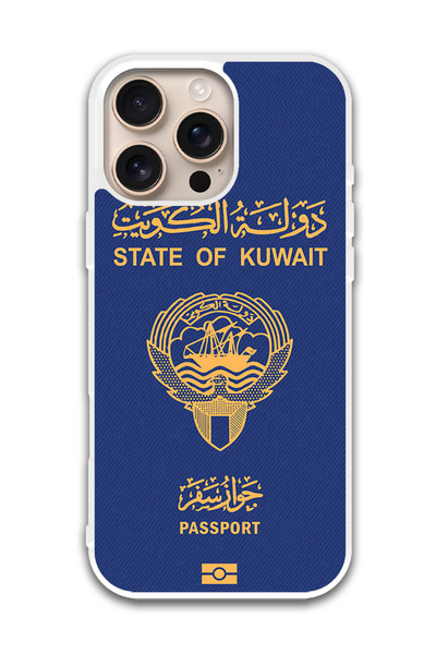 Theodor غطاء حماية لهاتف أبل آيفون 16 برو جواز سفر الكويت (واقي أبيض)