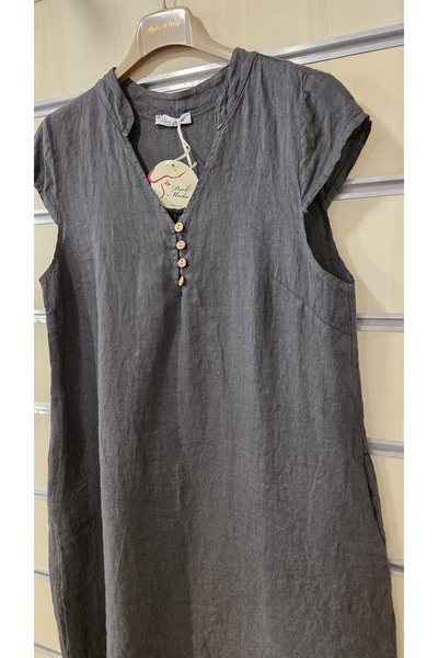 Park Moda Short Linen Dress Short Sleeve Button Detail