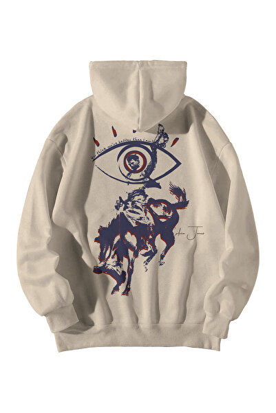 Harajuku Style Unisex Κρεμ Φούτερ Calvin Jones The GoodBadUgly με στάμπα, μεγ...