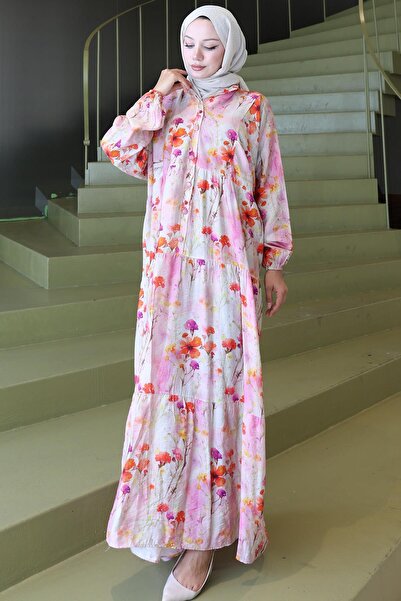 hafsamina Φόρεμα με λουλούδια με λαβή λάστιχο λιλά HM2793