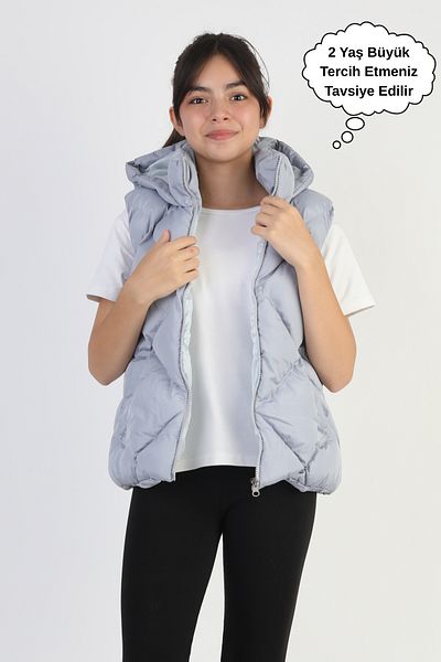 ASYAKİDS CLUB Girl's Hooded Pocket Lined Waterproof Seasonal Puffer Vest