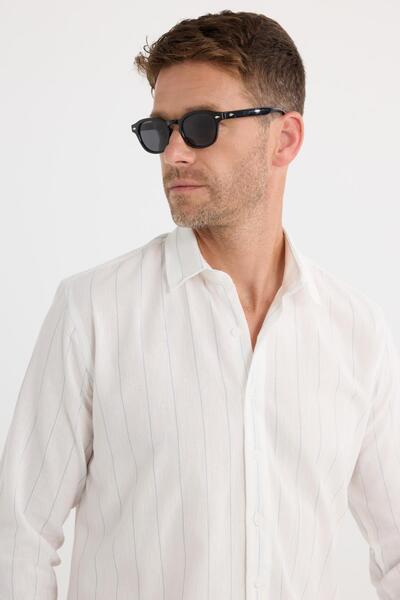 Tudors Men's Regular Fit Classic Cut Sports Collar Striped Cotton Shirt