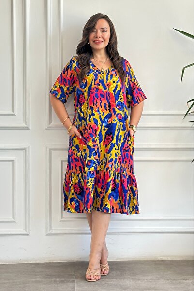 yb yağmur butik Rochie din viscoză țesută importată, cu decolteu în V, volane...