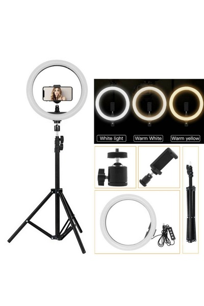 Generic 10" Dimmable LED Selfie Ring Light with 63" Tripod, Phone Holder & Remote for iPhone/Android