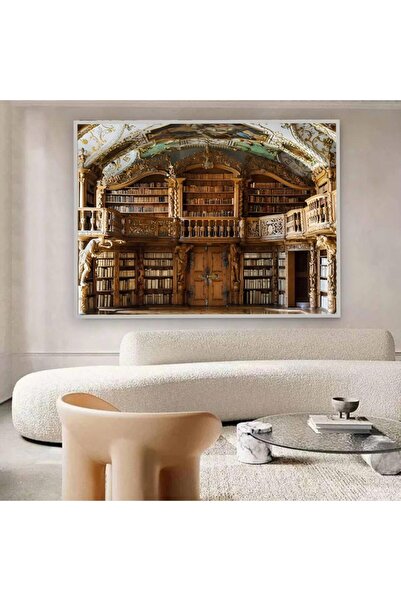 SND لوحة جدارية قماشية كانفس بتصميم مكتبة، اطار فضي 40×60 سم