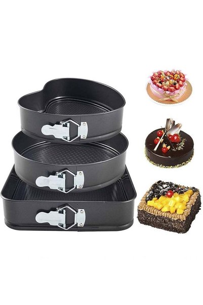Generic 3 Pieces Non Stick Removable Bottom Round Heart Square Shape Cake Mol...