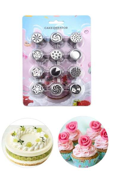 Generic 12 Pcs/Set 2 Flower Frosting Nozzles Russian Piping Tips for Cookie C...
