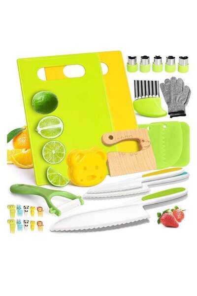 Generic 28 Piece Set Of Children's Wooden Safety Knives, Gloves, Cutting Boar...
