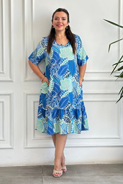 yb yağmur butik Rochie din viscoză țesută importată, cu decolteu în V, volane...