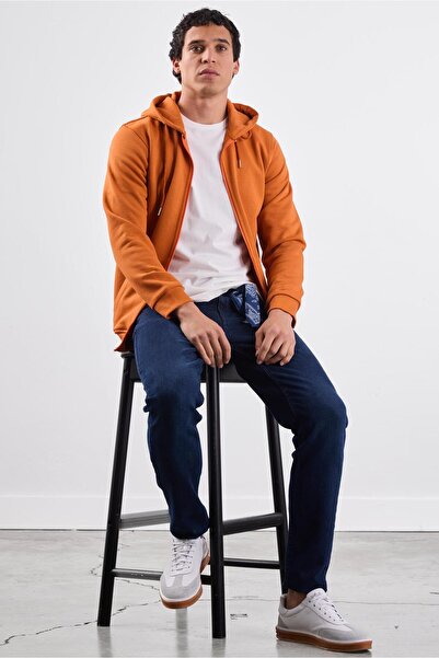Dufy Kiremit Fermuar Kapamalı Kapüşonlu Erkek Regular Fit Sweatshirt
