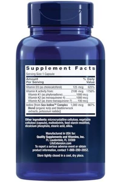 Life Extension Vitamins D and K with Sea-Iodine, 60 Capsules