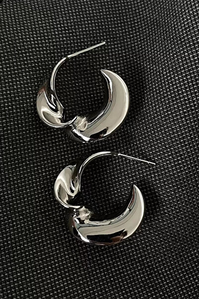 Silay mağaza Silver Color Twist Detailed Steel Hoop Earrings (Pair)