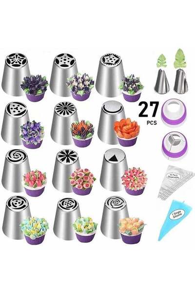 Generic 27 Pieces Russian Piping Tips Set, Cake Decorating Tips Baking Suppli...